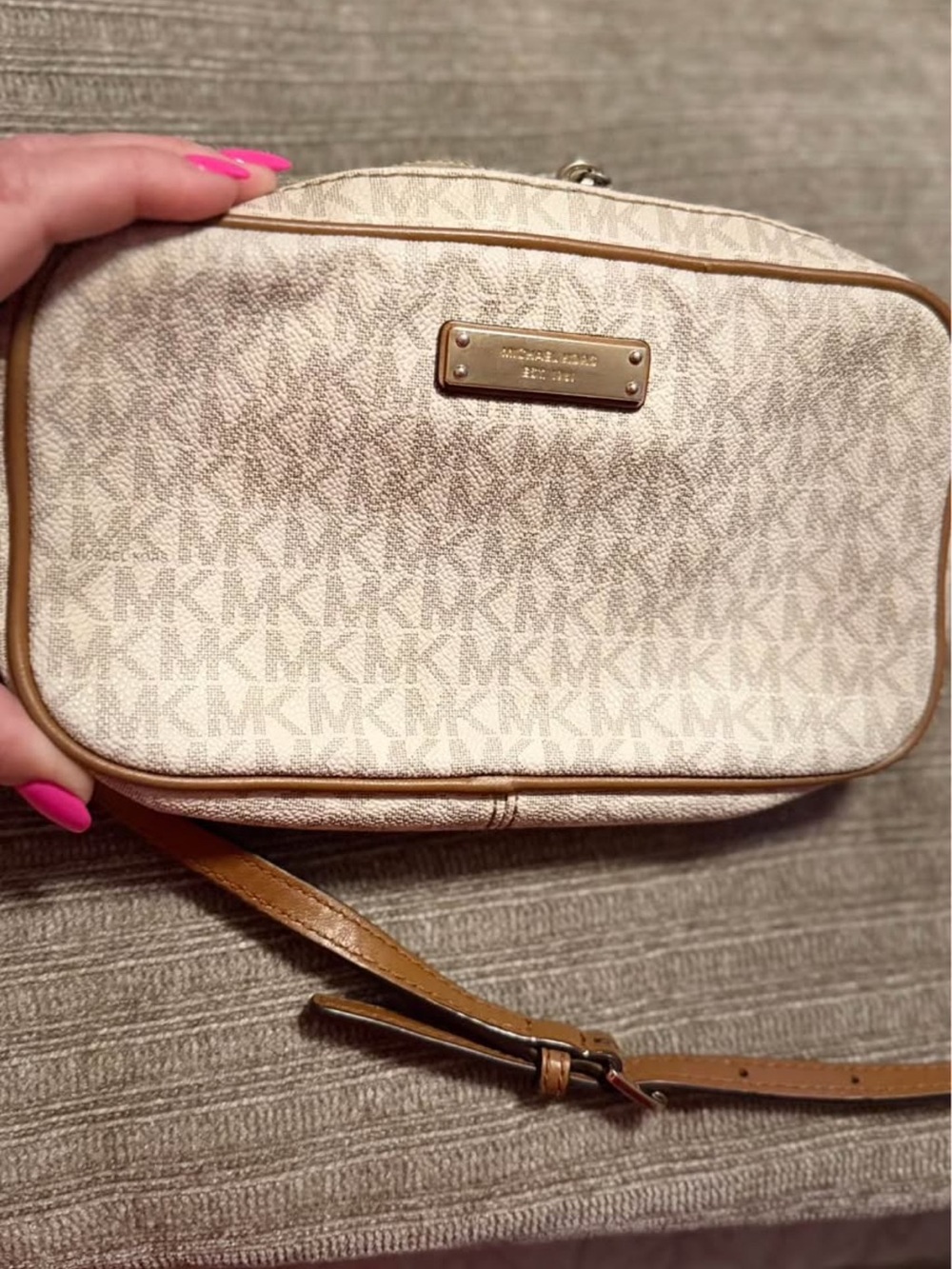 Michael Kors Cream Logo Crossbody with Tan Trim